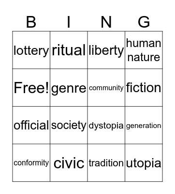 Dystopia Bingo Card