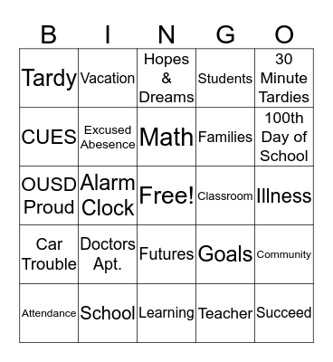 Attendance Bingo Card