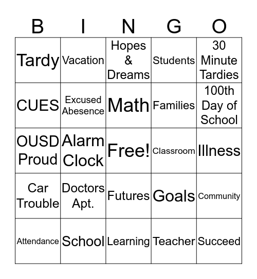 Attendance Bingo Card