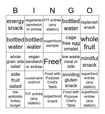 Food with Purpose Bingo Card