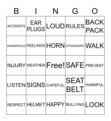 ALL ABOUT SAFETY Bingo Card