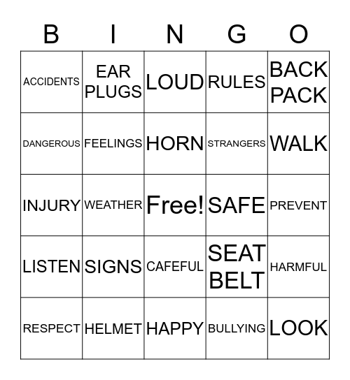 ALL ABOUT SAFETY Bingo Card