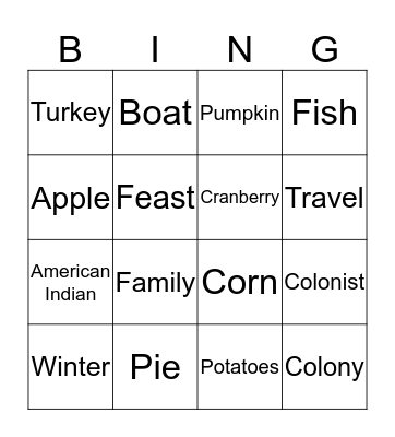 Thanksgiving Bingo! Bingo Card