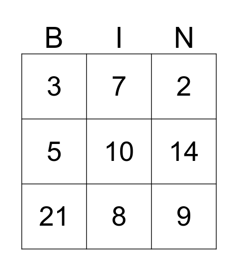 Number Bingo Card