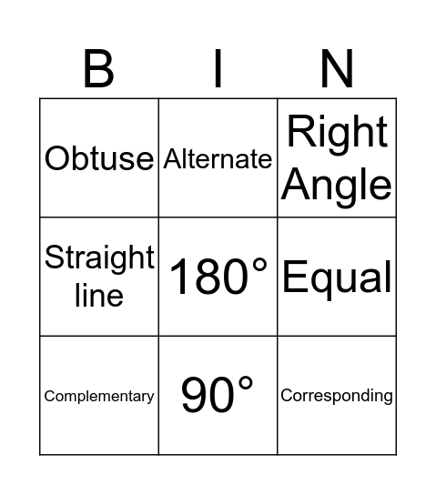 Angles Bingo Card