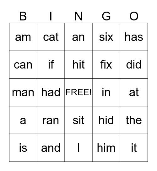 S.P.I.R.E. Bingo Card