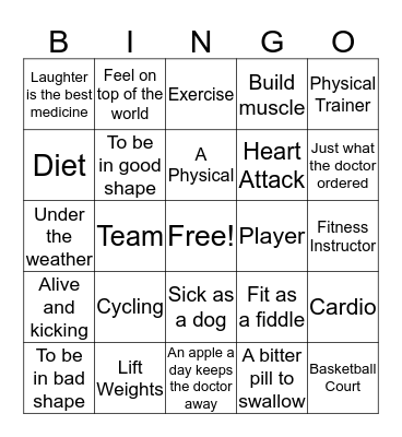 Healthy Lifestyle Bingo Card