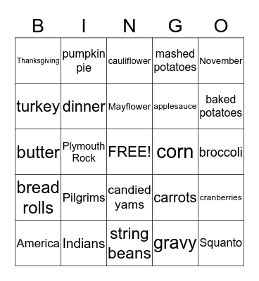 Thanksgiving Bingo Card