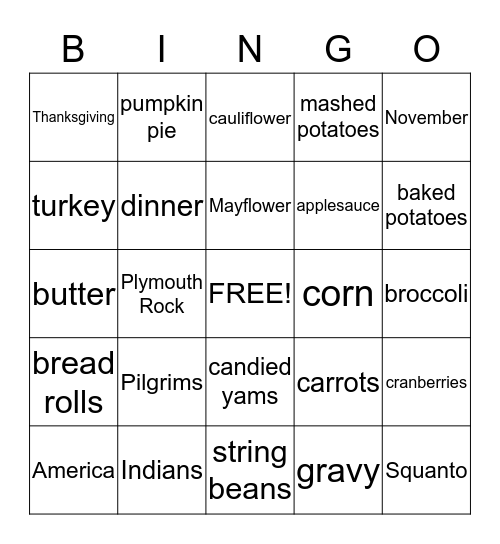 Thanksgiving Bingo Card