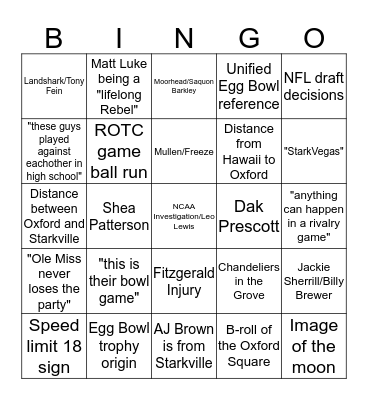 Egg Bowl Bingo Card