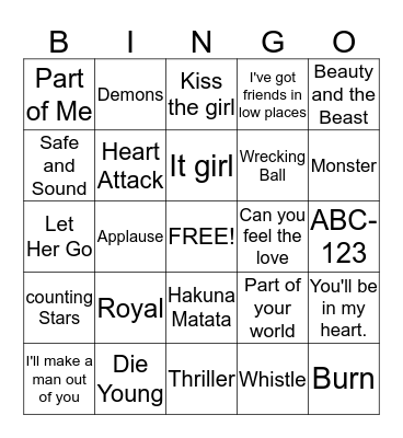 Music Bingo Card