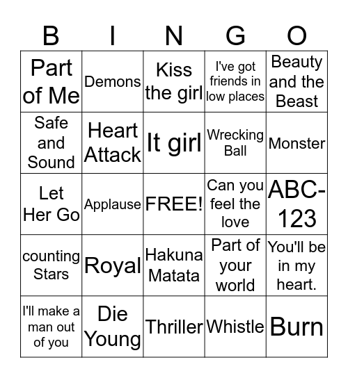 Music Bingo Card