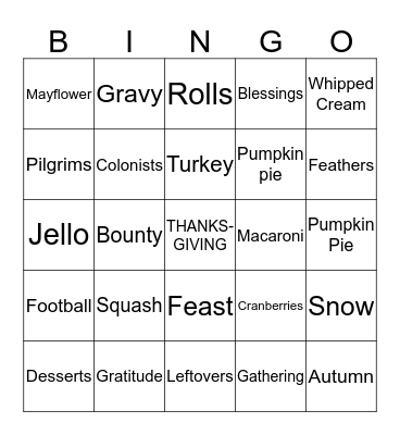 T H A N K S G I V I N G Bingo Card