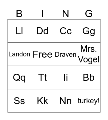 Happy Thanksgiving, Draven and Landon! Bingo Card