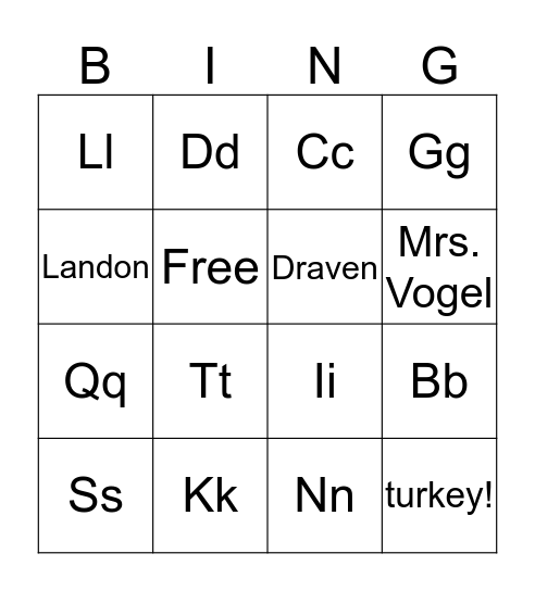 Happy Thanksgiving, Draven and Landon! Bingo Card