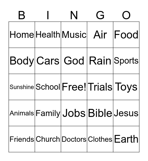 Thankful Bingo Card