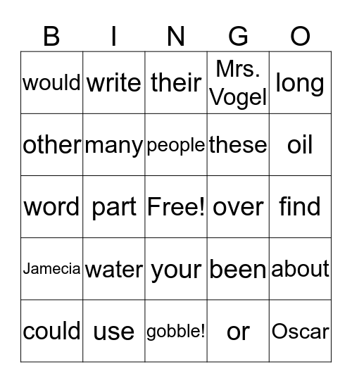 Happy Thanksgiving, Jamecia and Oscar!! Bingo Card