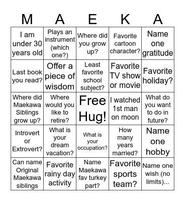 Maekawa Family BINGO  Bingo Card