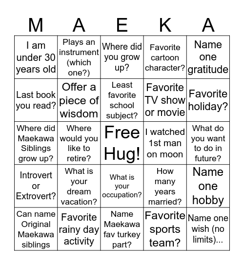 Maekawa Family BINGO  Bingo Card