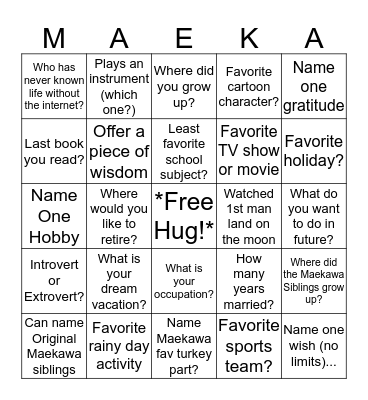 Maekawa Family BINGO  Bingo Card