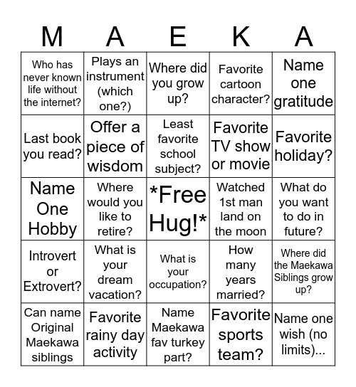 Maekawa Family BINGO  Bingo Card