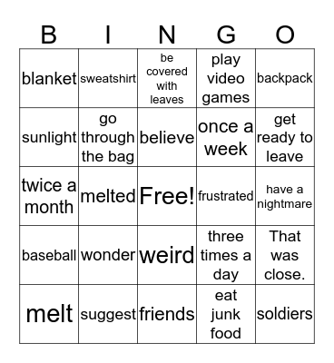 Unit 8 Bingo Card