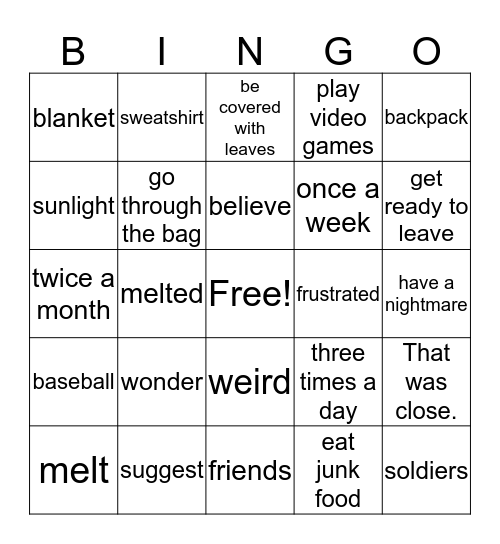 Unit 8 Bingo Card
