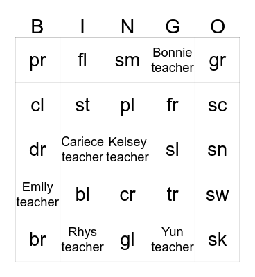 Phonics Bingo Card