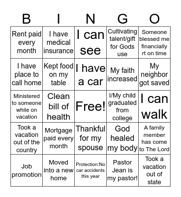Community Bible Church 2018 Thankfulness Bingo 2 Bingo Card