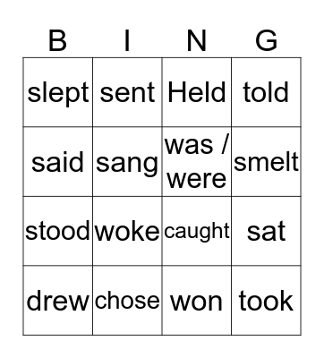 Irregular verbs Bingo  Bingo Card