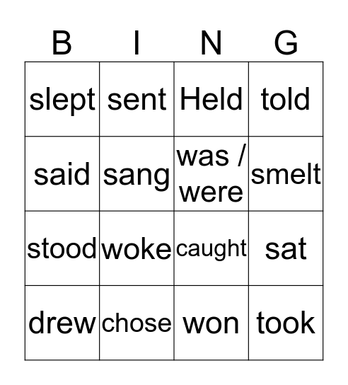 Irregular verbs Bingo  Bingo Card