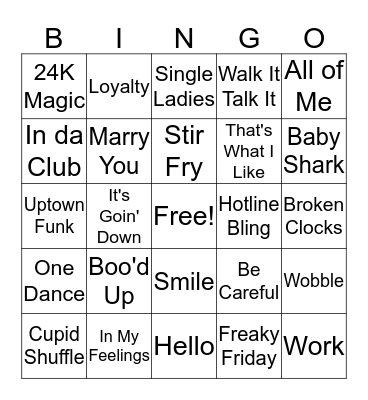 2000s Music Bingo Card