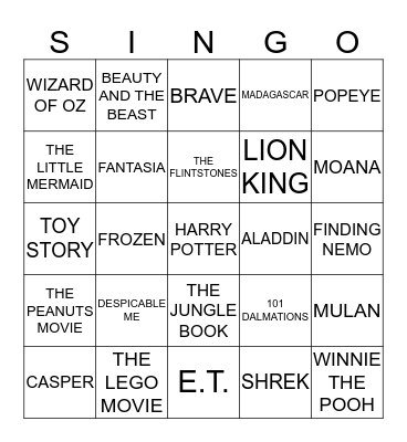 #8 THE BEST OF KIDS MOVIES Bingo Card