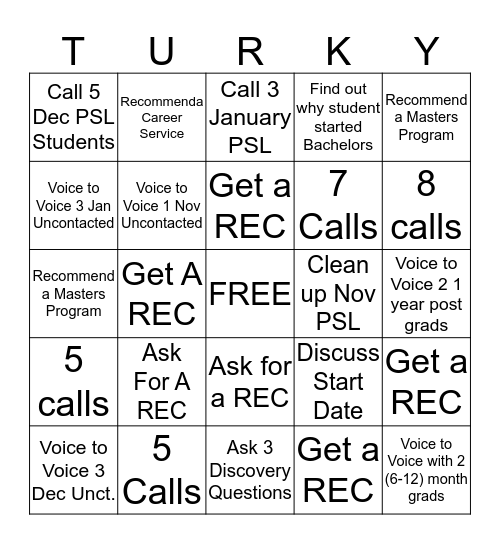 Turkey Trot Bingo Card