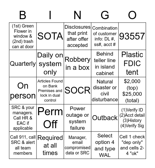SOCR Ready Bingo Card