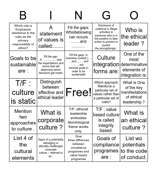 Chapter 4  Bingo Card