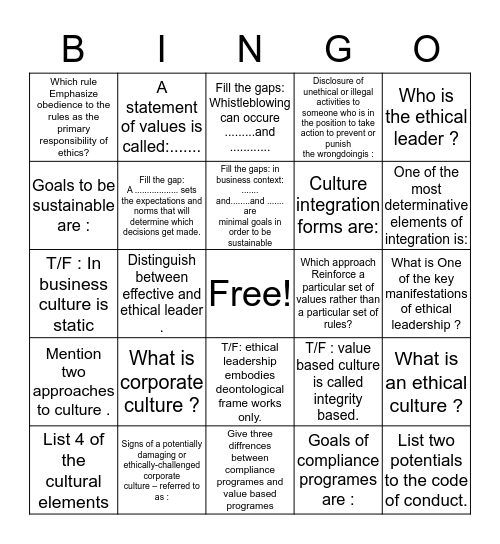 Chapter 4 Bingo Card