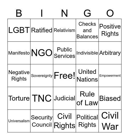 Human Rights Bingo Card