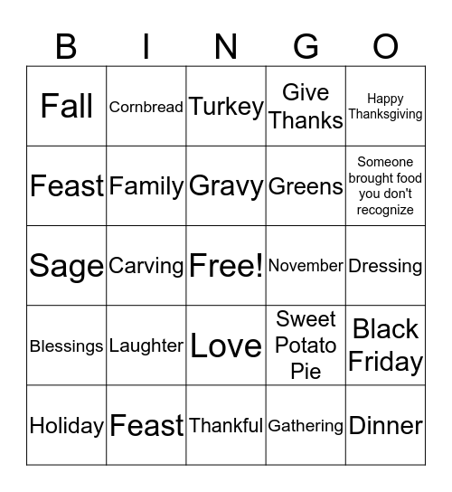 Thanksgiving Bingo Card