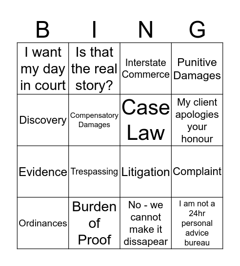 Business Law: Unit 1 Bingo Card