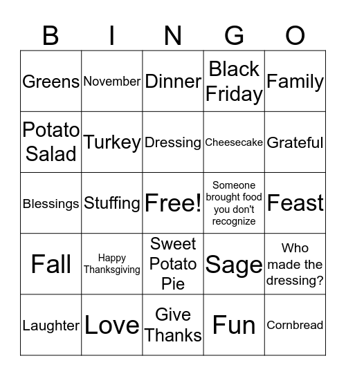 Thanksgiving Bingo Card