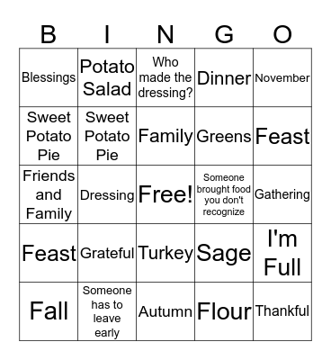 Thanksgiving Bingo Card
