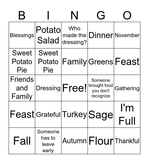 Thanksgiving Bingo Card