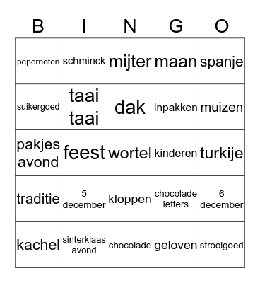 Sinterklaas Bingo Card
