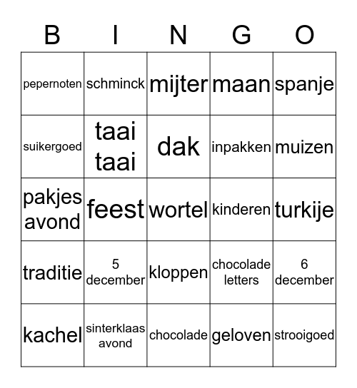 Sinterklaas Bingo Card