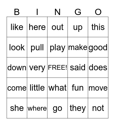 1st Grade Sight Words Bingo Card