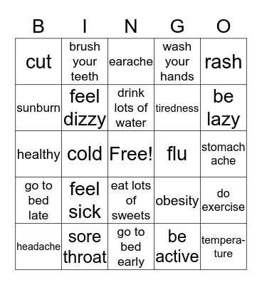 Health Vocabulary Bingo Card