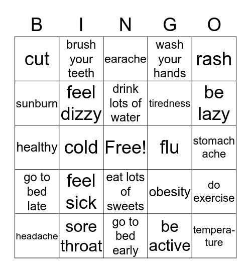 Health Vocabulary Bingo Card