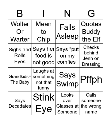 Mom Thanksgiving Bingo Card