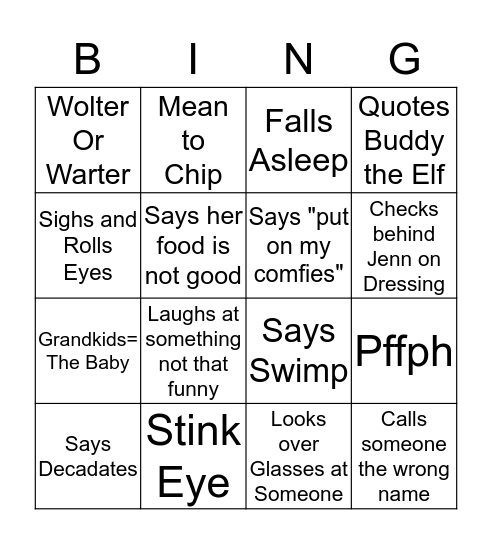 Mom Thanksgiving Bingo Card